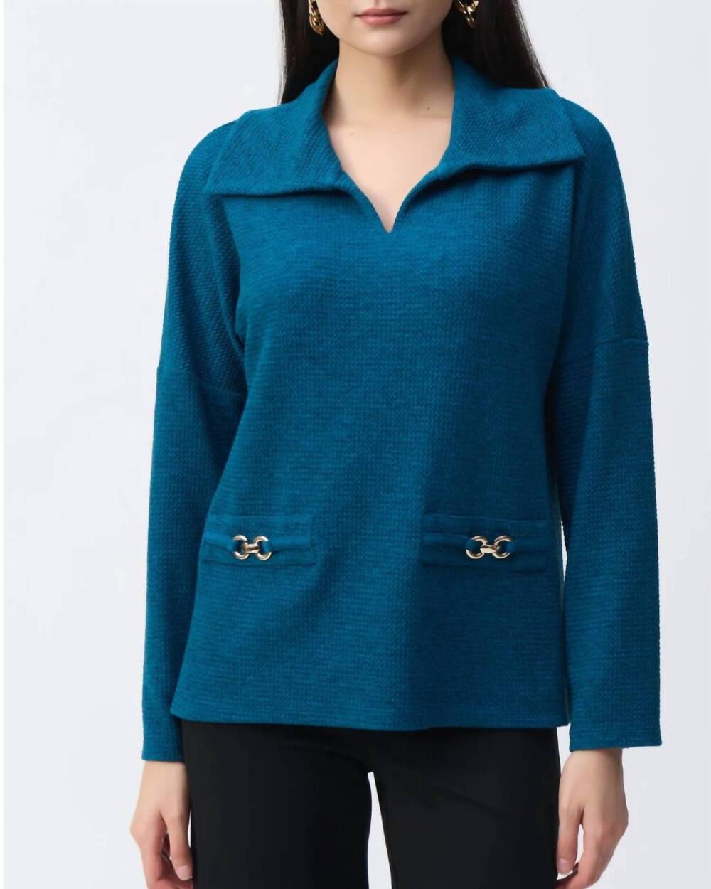 NEW JOSEPH RIBKOFF textured boxy top in pacific blue